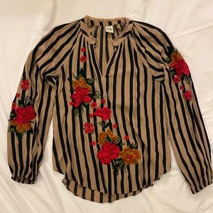 Anthropologie Akemi + Kin Striped and Embroidered Blouse